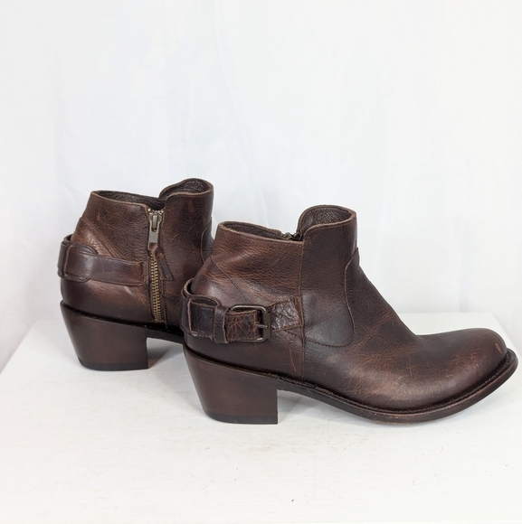 J.B. Dillon Distressed Brown Leather Side Zip Low Cowgirl Boots Booties - Picture 4 of 8